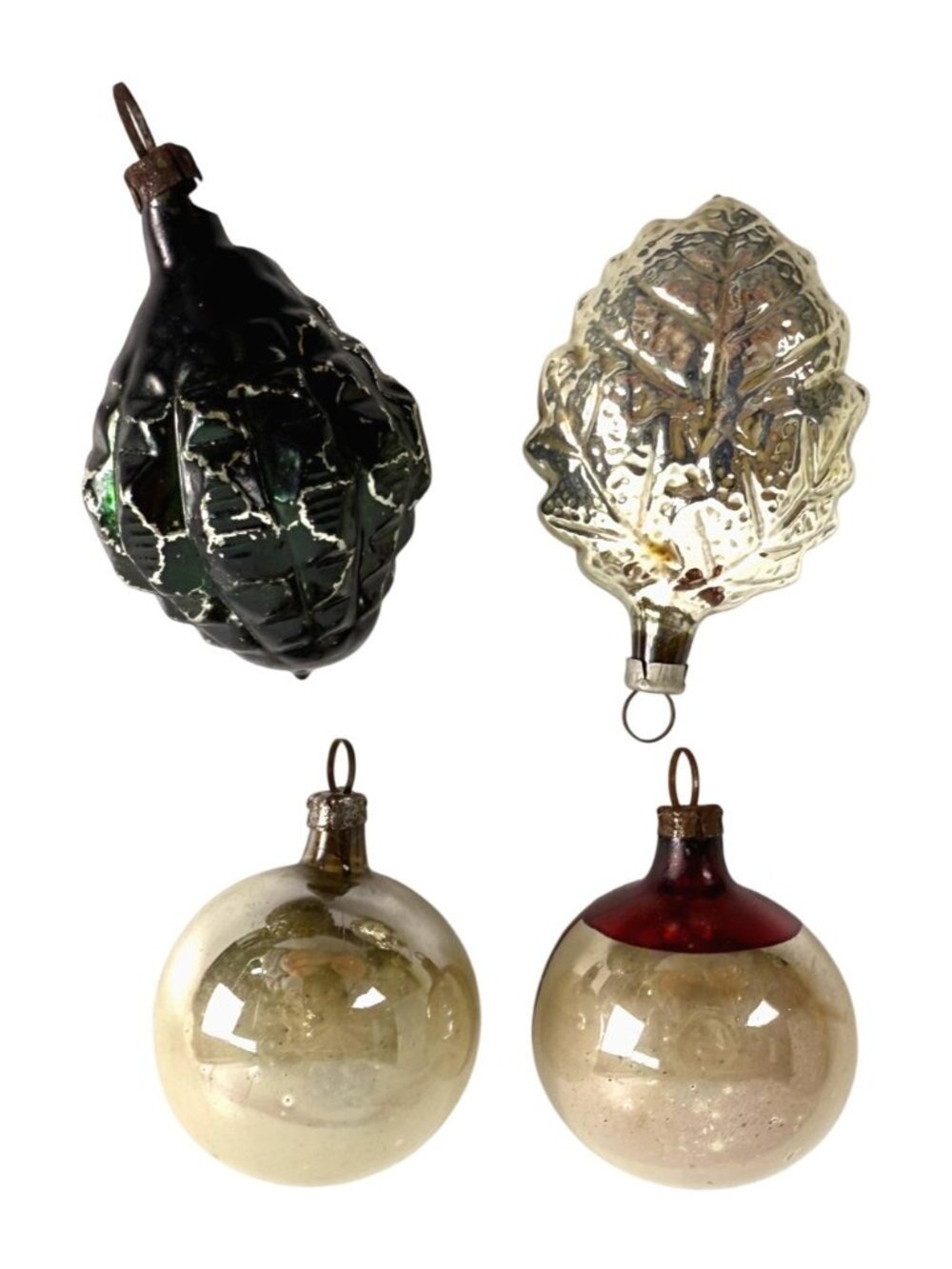 Vintage Ornament Lot of 4 Mixed Glass Germany Mercury & Indent Translucent - Picture 3 of 6